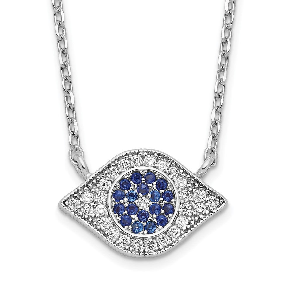 Sterling Silver Rhodium-plated Polished Blue and Clear CZ Eye Necklace