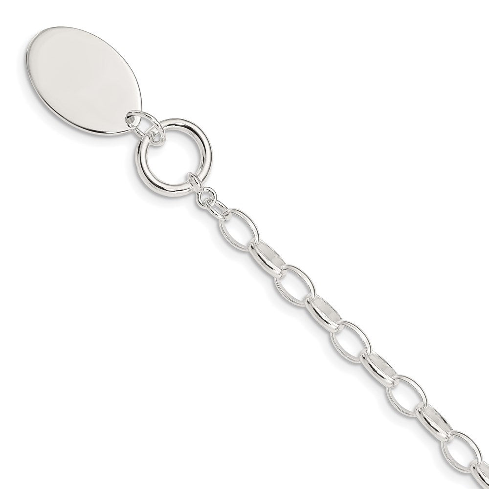 Sterling Silver Rhodium-plated Engravable 21x Oval Disc Cable Link Toggle Bracelet