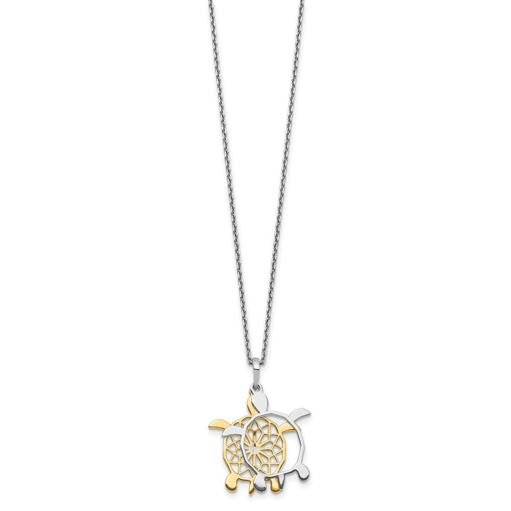 Sterling Silver Gold-tone Diamond-cut 2-Piece Movable Turtles with Extension Necklace
