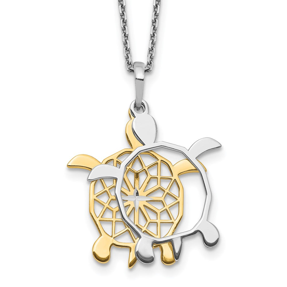 Sterling Silver Gold-tone Diamond-cut Turtle w/ ext. Necklace