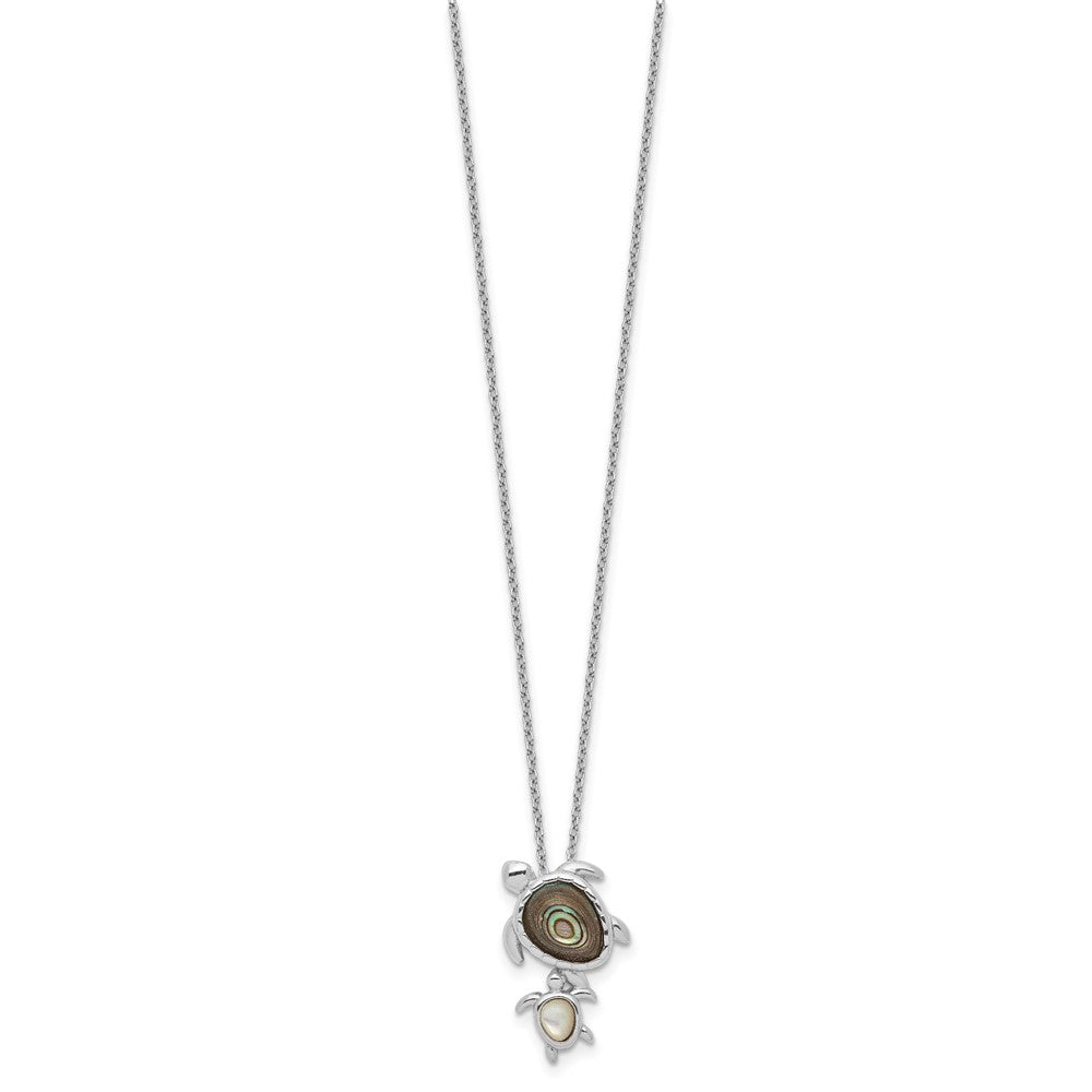 Sterling Silver Rhodium-plated Polished Abalone and Mother of Pearl Turtle Necklace