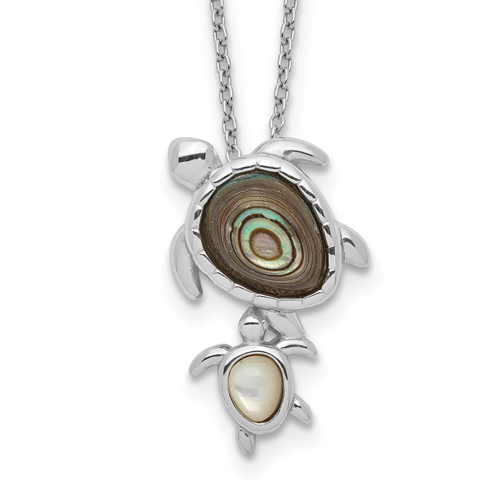 Sterling Silver Rhodium-plated Polished Abalone and Mother of Pearl Turtle Necklace