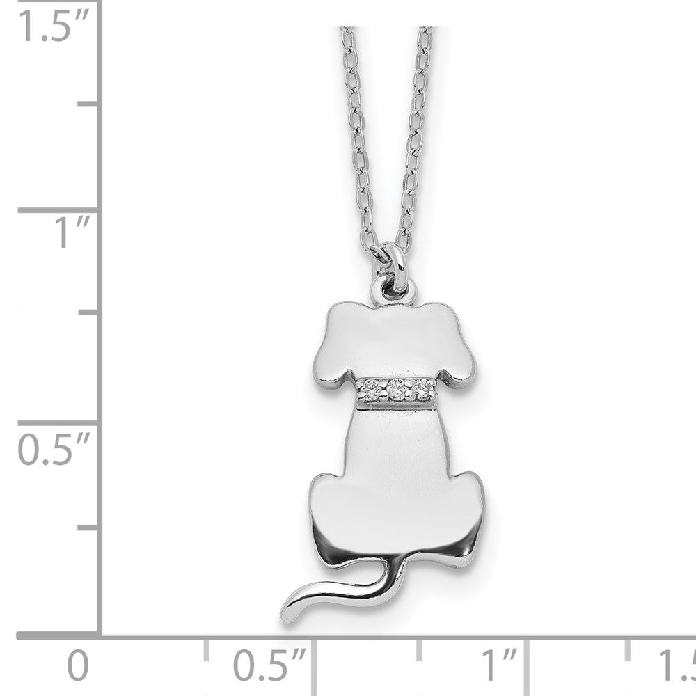 Sterling Silver Rhodium-plated Polished CZ Dog Necklace