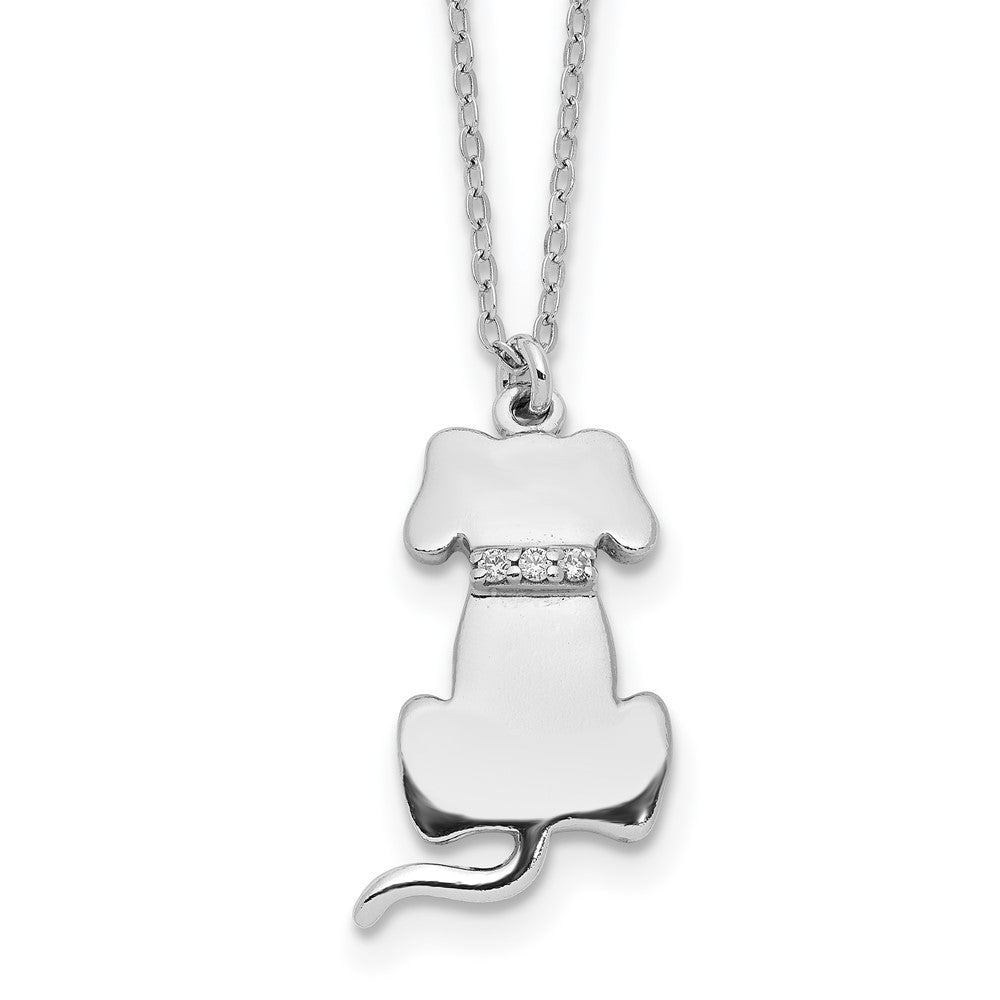 Sterling Silver Rhodium-plated Polished CZ Dog Necklace