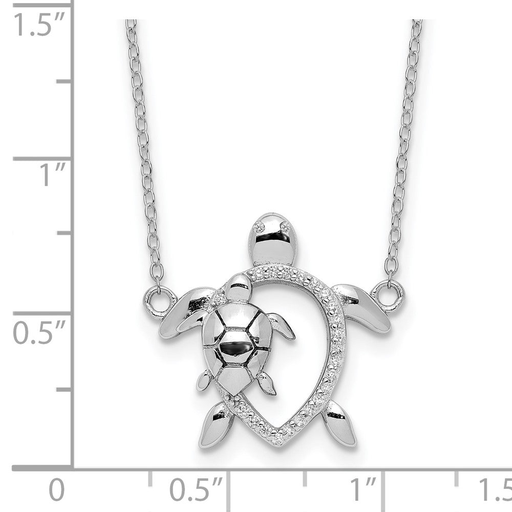Sterling Silver Rhodium-plated Polished CZ Turtles with Extension Necklace