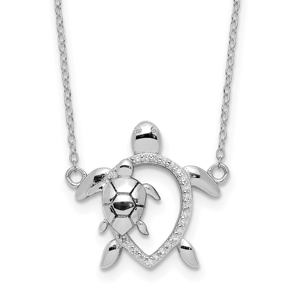 Sterling Silver Rhodium-plated Polished CZ Turtles with a extention Necklace