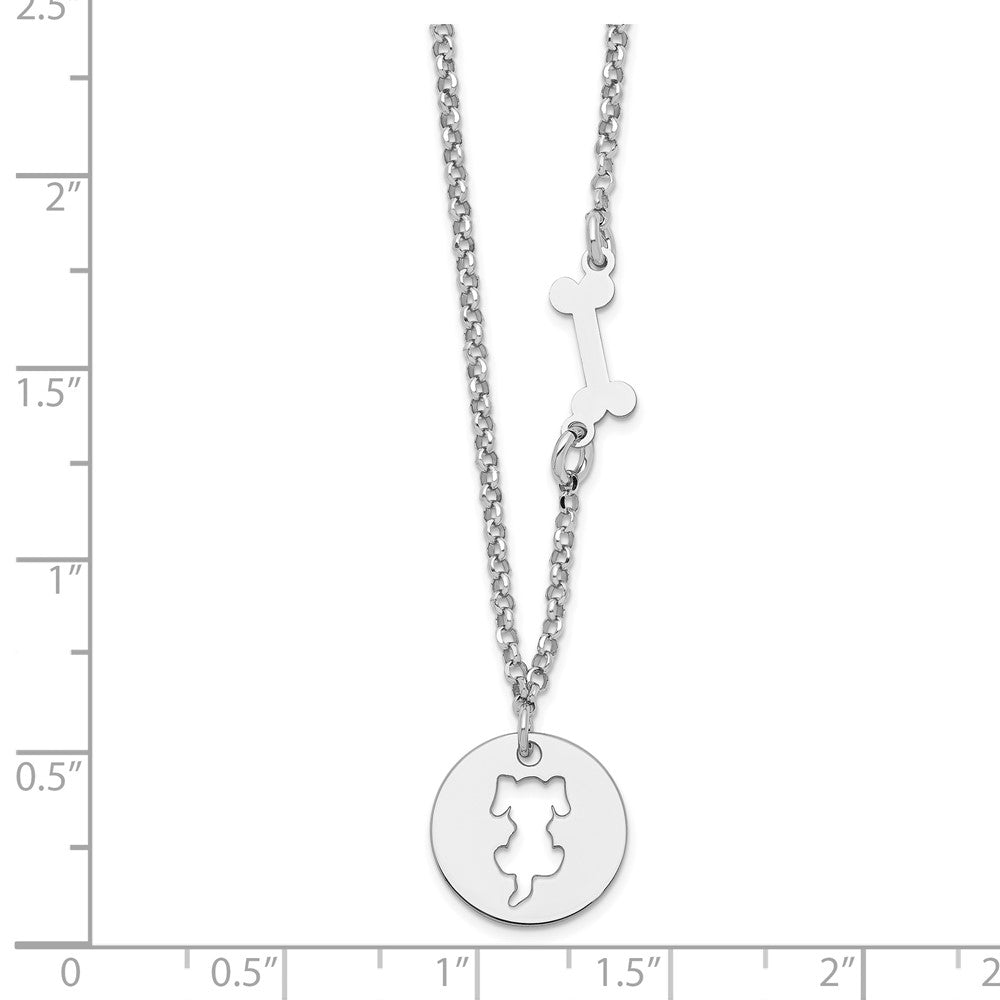Sterling Silver Rhodium-plated Puppy and Bone with Extension Necklace