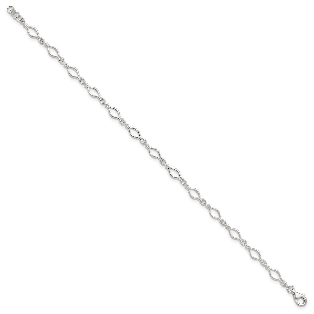 Sterling Silver Solid Polished Fancy Link Anklet