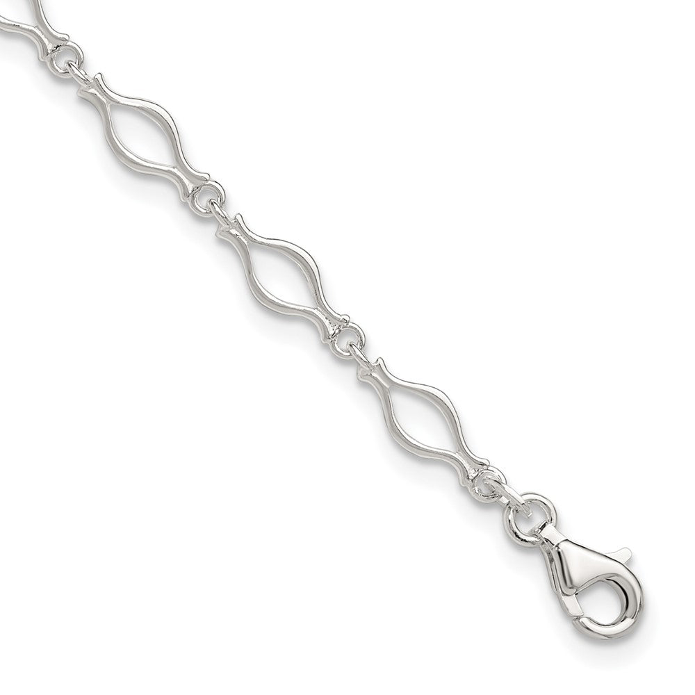 Sterling Silver Solid Polished Fancy Link Anklet