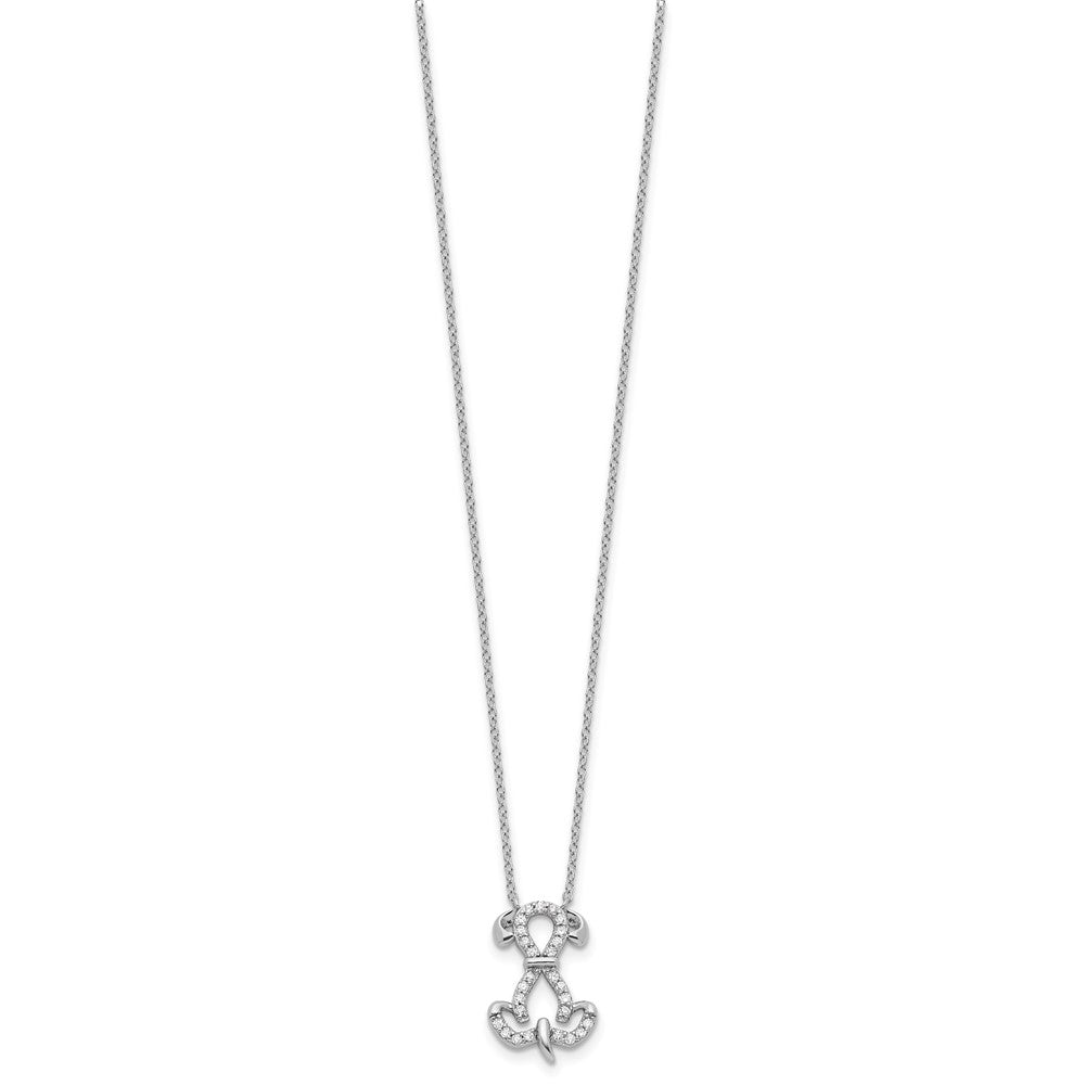 Sterling Silver Rhodium-plated CZ Dog with Extension Necklace