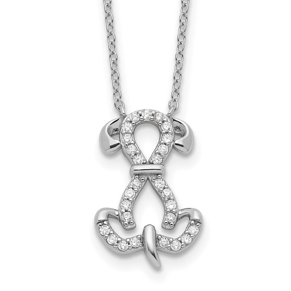 Sterling Silver Rhodium-plated CZ Dog w/2IN Ext Necklace