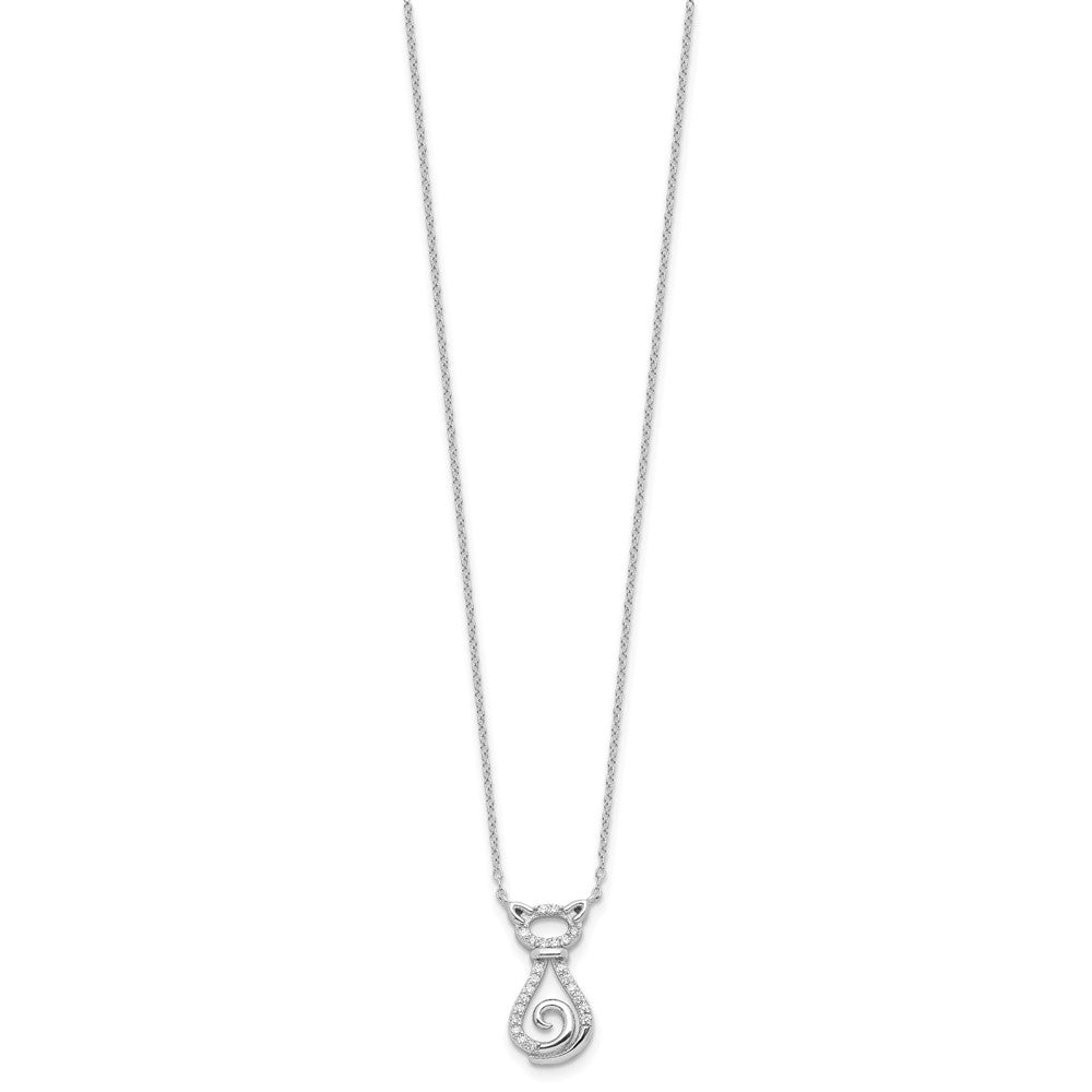 Sterling Silver Rhodium-plated CZ Cat with Extension Necklace