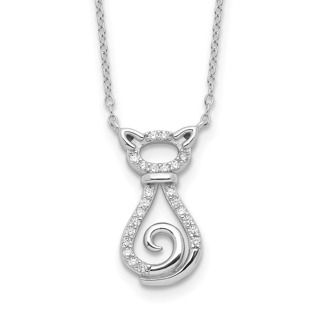 Sterling Silver Rhodium-plated CZ Cat with Extension Necklace
