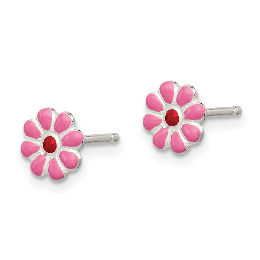 Sterling Silver Madi K Polished Pink & Red Enameled Flower Post Earrings
