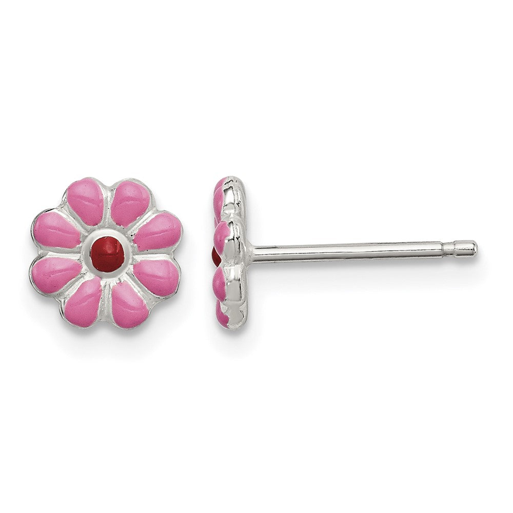 Sterling Silver Madi K Polished Pink & Red Enameled Flower Post Earrings