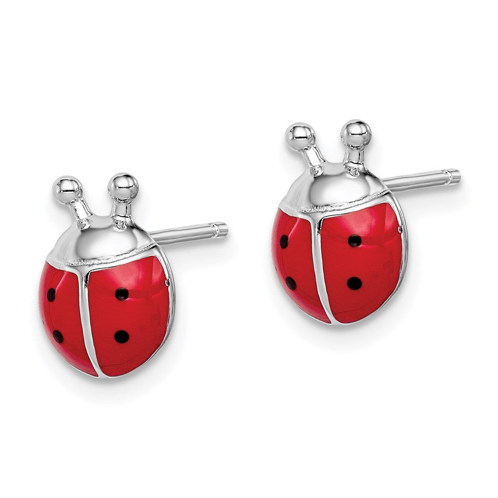 Sterling Silver Rhodium-plated Madi K Polished Red & Black Enameled Ladybug Children's Post Earrings