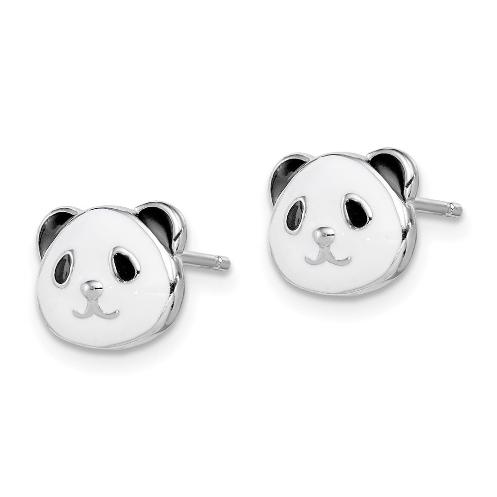 Sterling Silver Madi K Rhodium-plated Polished Black & White Enameled Panda Post Earrings