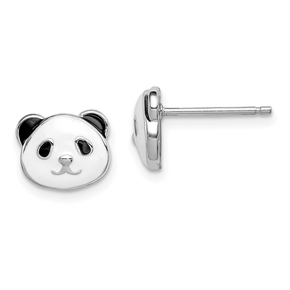 Sterling Silver Madi K Rhodium-plated Polished Black & White Enameled Panda Children's Post Earrings