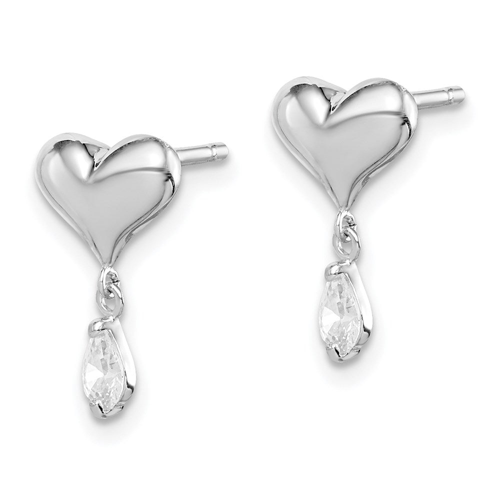 Sterling Silver Madi K Rhodium-plated Polished CZ Heart Post Dangle Earrings