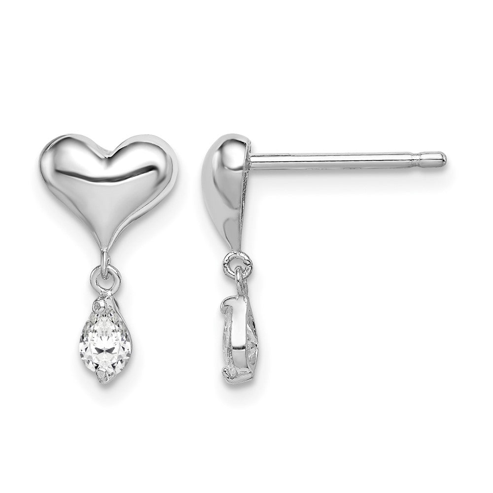 Sterling Silver Madi K Rhodium-plated Polished CZ Heart Post Dangle Earrings