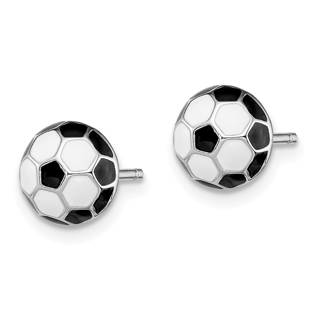 Sterling Silver Madi K Rhodium-plated Polished Enameled Black and White Soccer Ball Post Earrings