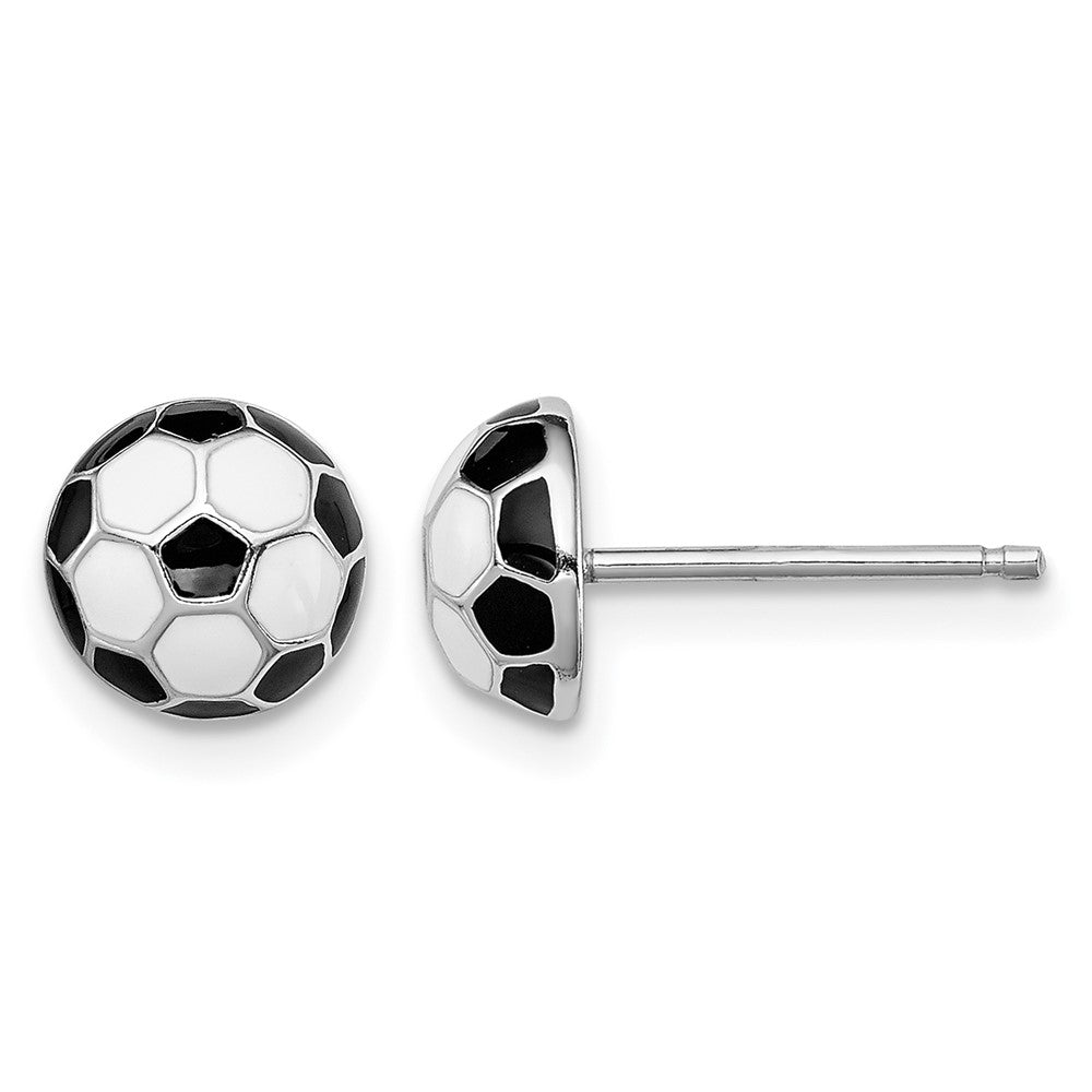 Sterling Silver Madi K Rhodium-plated Polished Enameled Black and White Soccer Ball Post Earrings