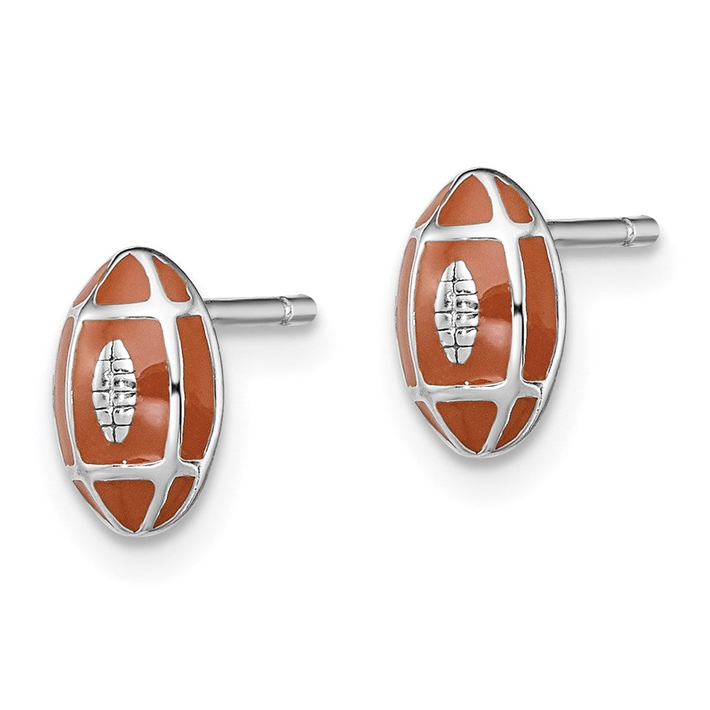 Sterling Silver Madi K Rhodium-plated Polished Enameled Brown Football Post Earrings