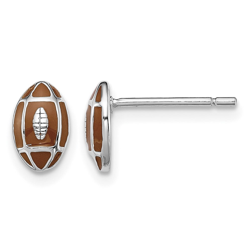 Sterling Silver Madi K Rhodium-plated Polished Enameled Brown Football Post Earrings