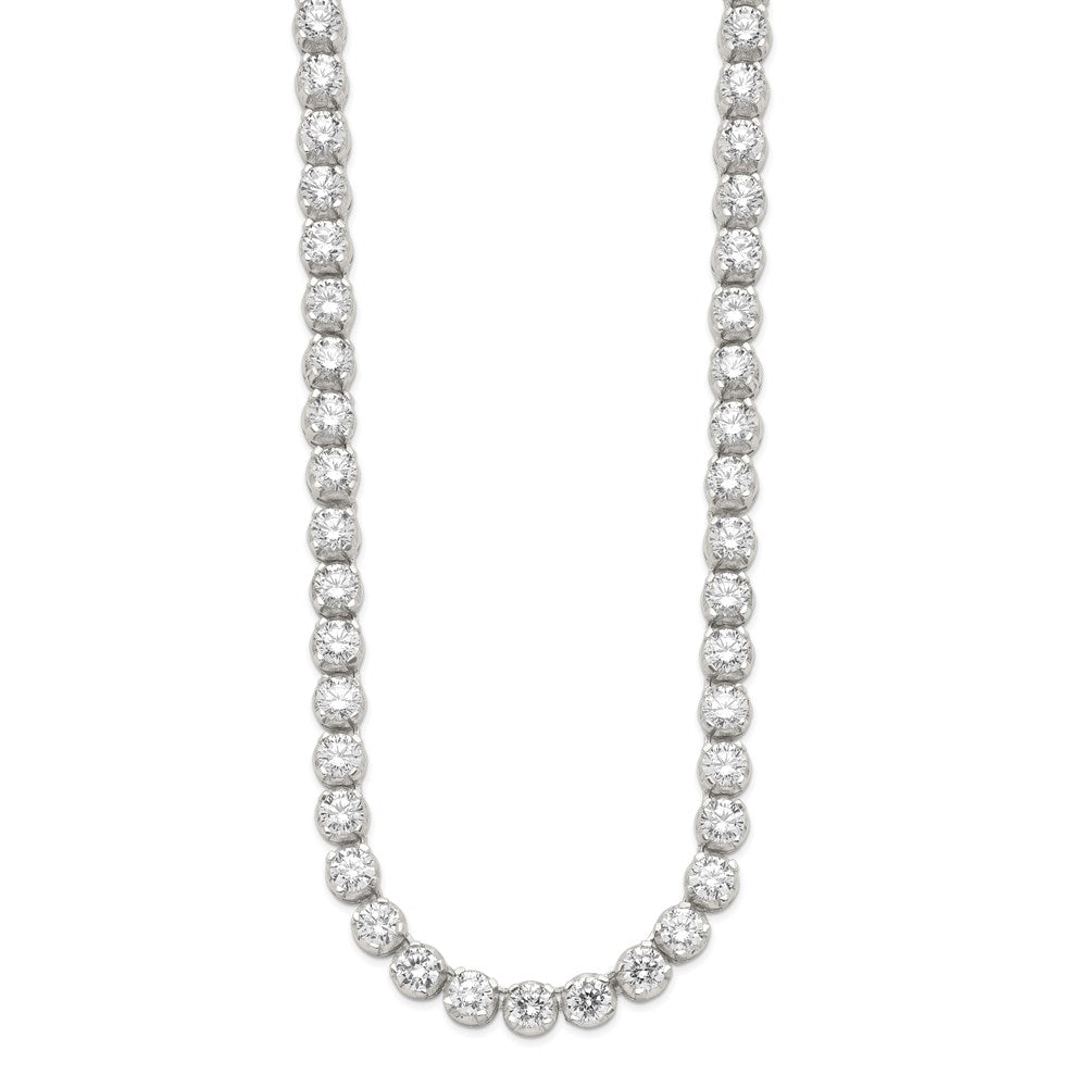 Sterling Silver Rhodium-plated Polished CZ Tennis Necklace