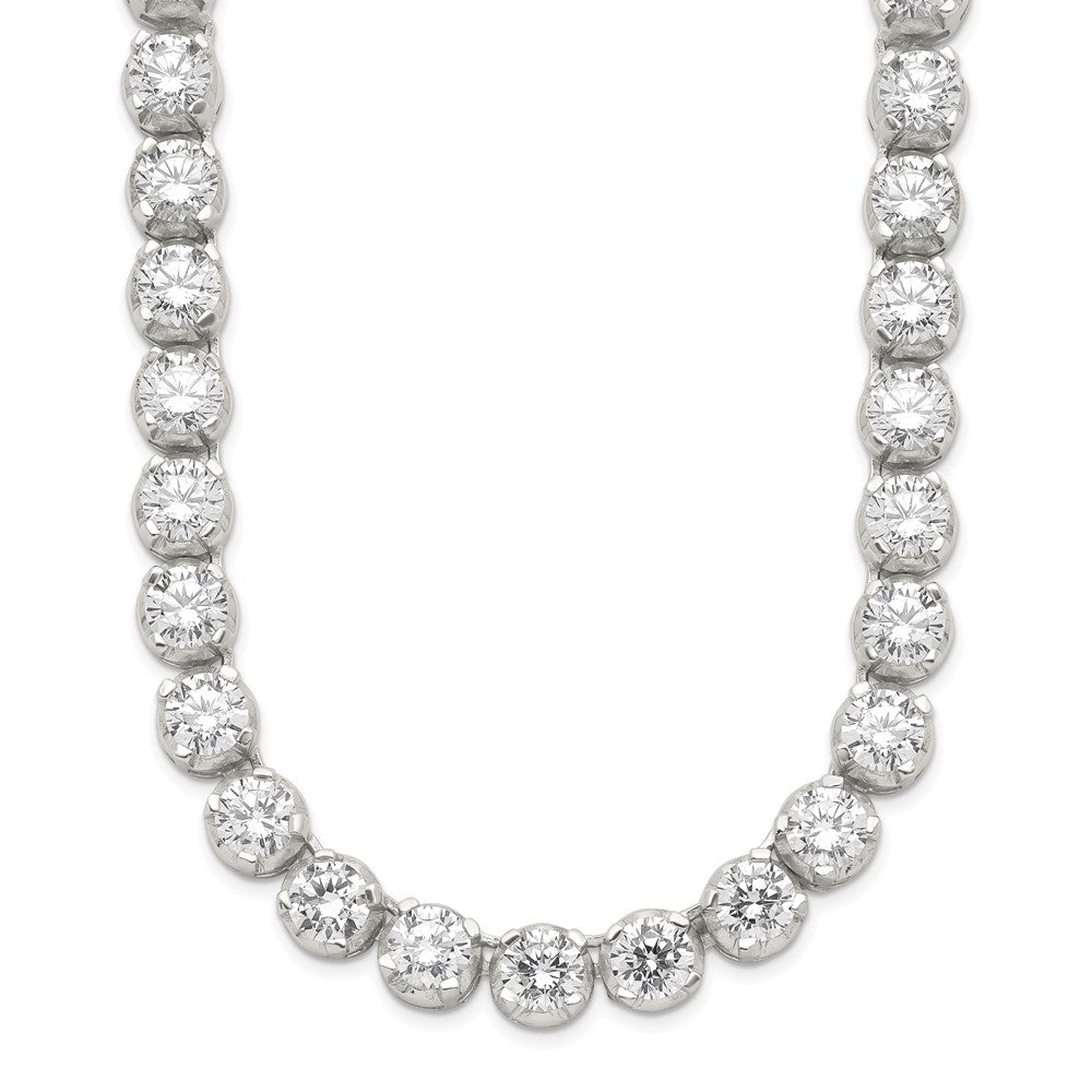 Sterling Silver Rhodium-plated Polished CZ Tennis Necklace