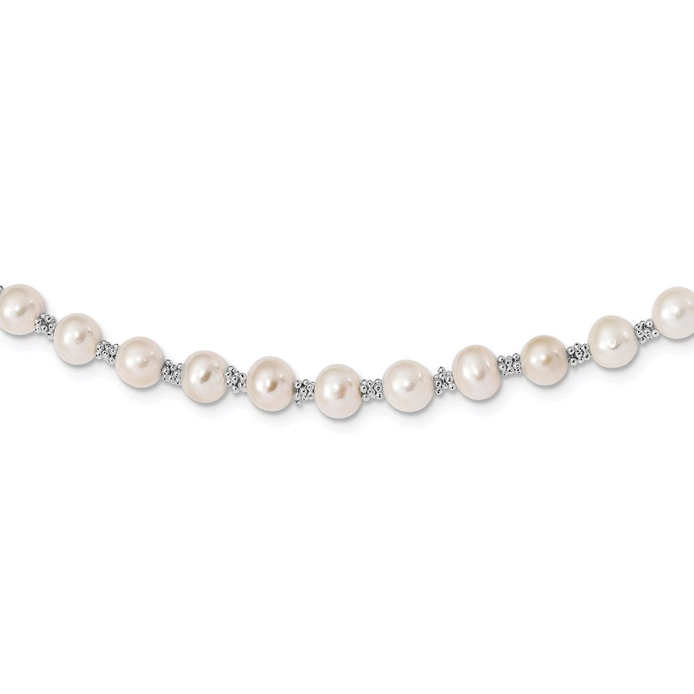 Sterling Silver Rhodium-plated White FW Cultured Pearl Necklace