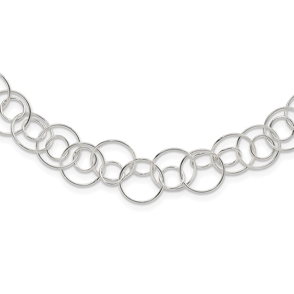 Sterling Silver Polished Fancy Double Circle Link Necklace