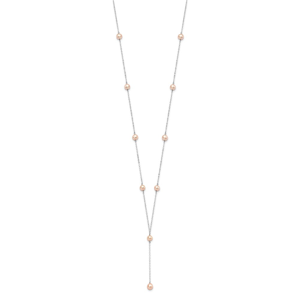 Sterling Silver Rhodium-plated 6- Pink Teardrop and Semi-Round Freshwater Cultured Pearl 6-Station Y-Drop Necklace