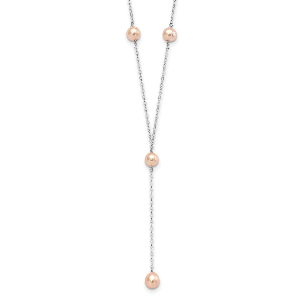 Sterling Silver Rhodium-plated 6- Pink Teardrop and Semi-Round Freshwater Cultured Pearl 6-Station Y-Drop Necklace