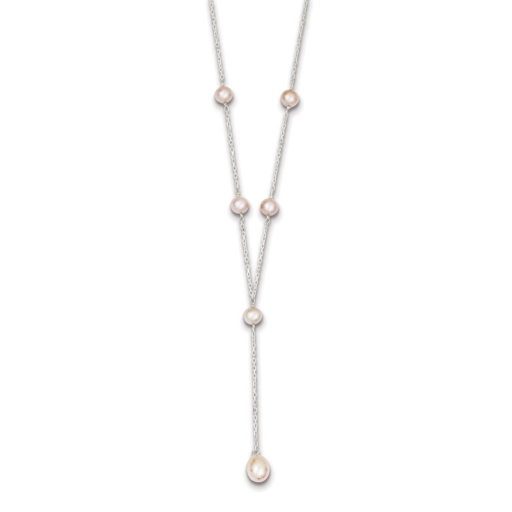 Sterling Silver Rhodium-plated Pink FW Cultured Pearl Y-Drop Necklace