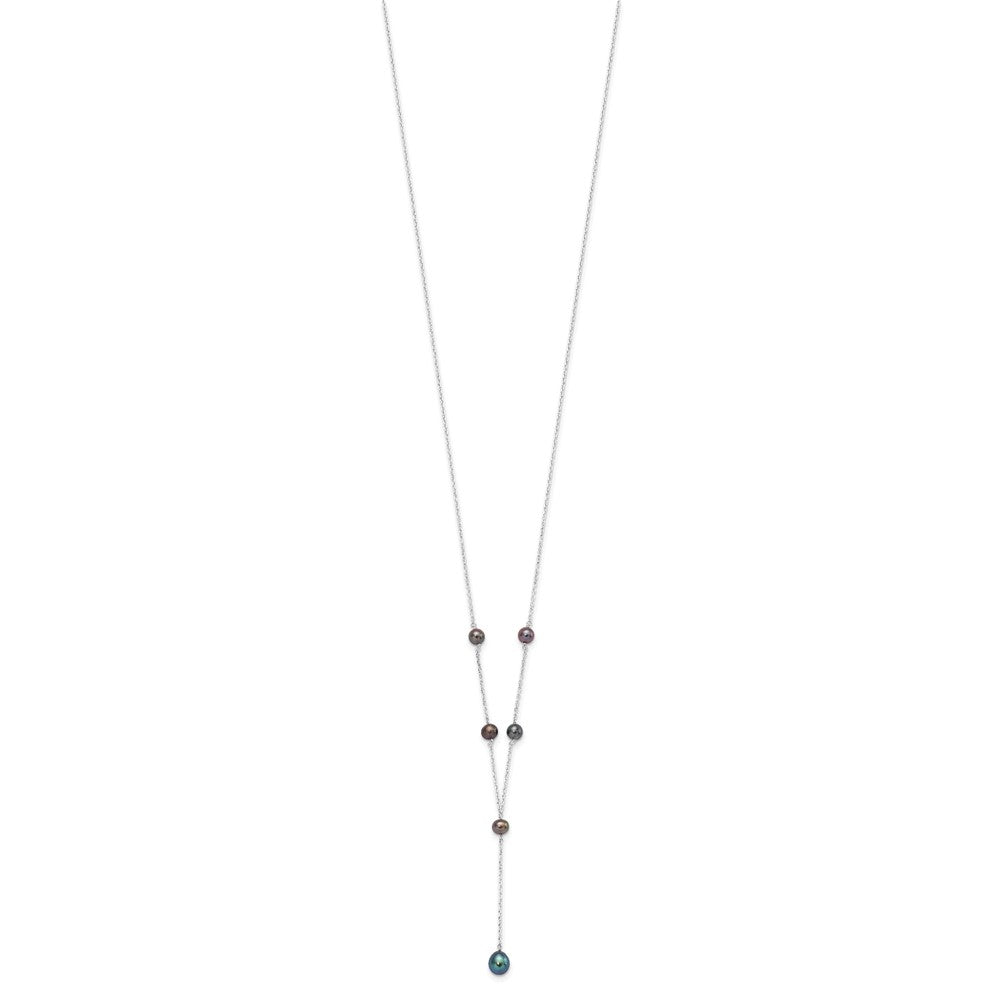 Sterling Silver Rhodium-plated 6- Black Teardrop and Semi-Round Freshwater Cultured Pearl 6-Station Y-Drop Necklace