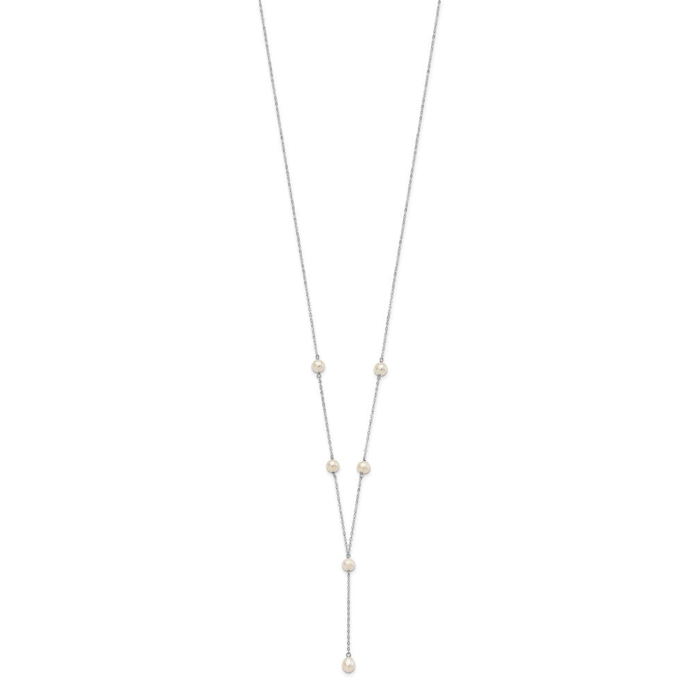 Sterling Silver Rhodium-plated 6- White Teardrop and Semi-Round Freshwater Cultured Pearl 6-Station Y-Drop Necklace
