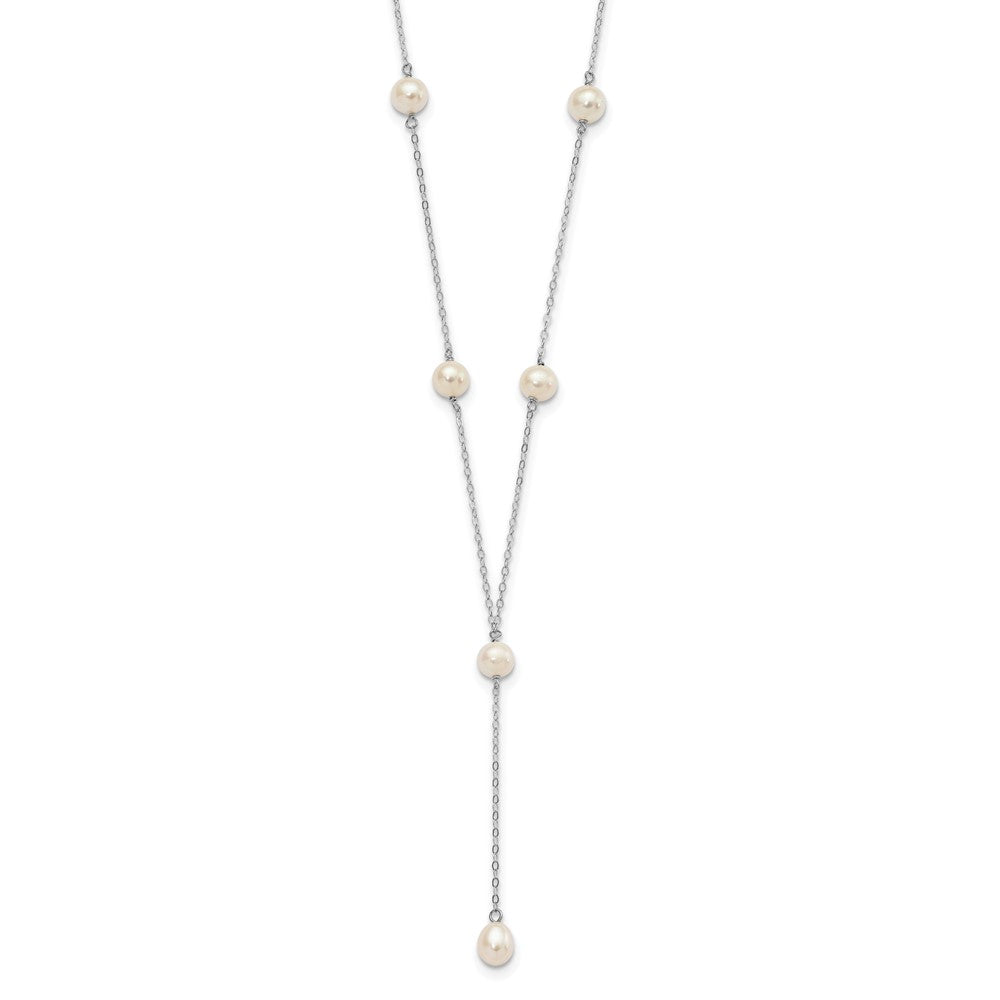 Sterling Silver Rhodium-plated 6- White Teardrop and Semi-Round Freshwater Cultured Pearl 6-Station Y-Drop Necklace