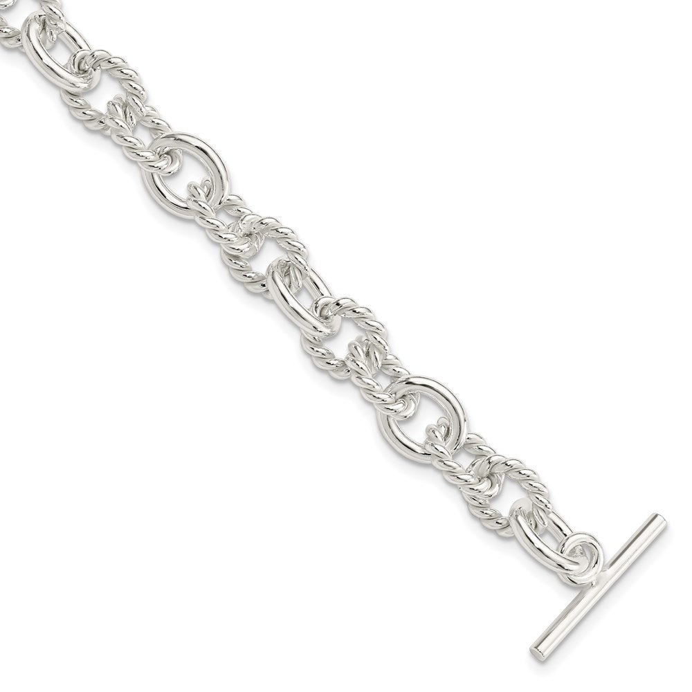 Sterling Silver Polished Fancy Link Toggle Bracelet