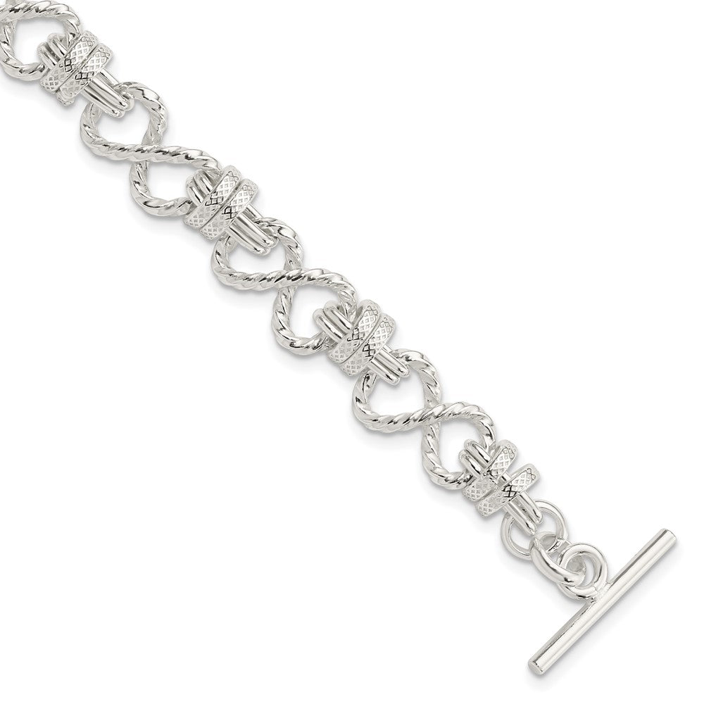 Sterling Silver Polished Fancy Link Toggle Bracelet