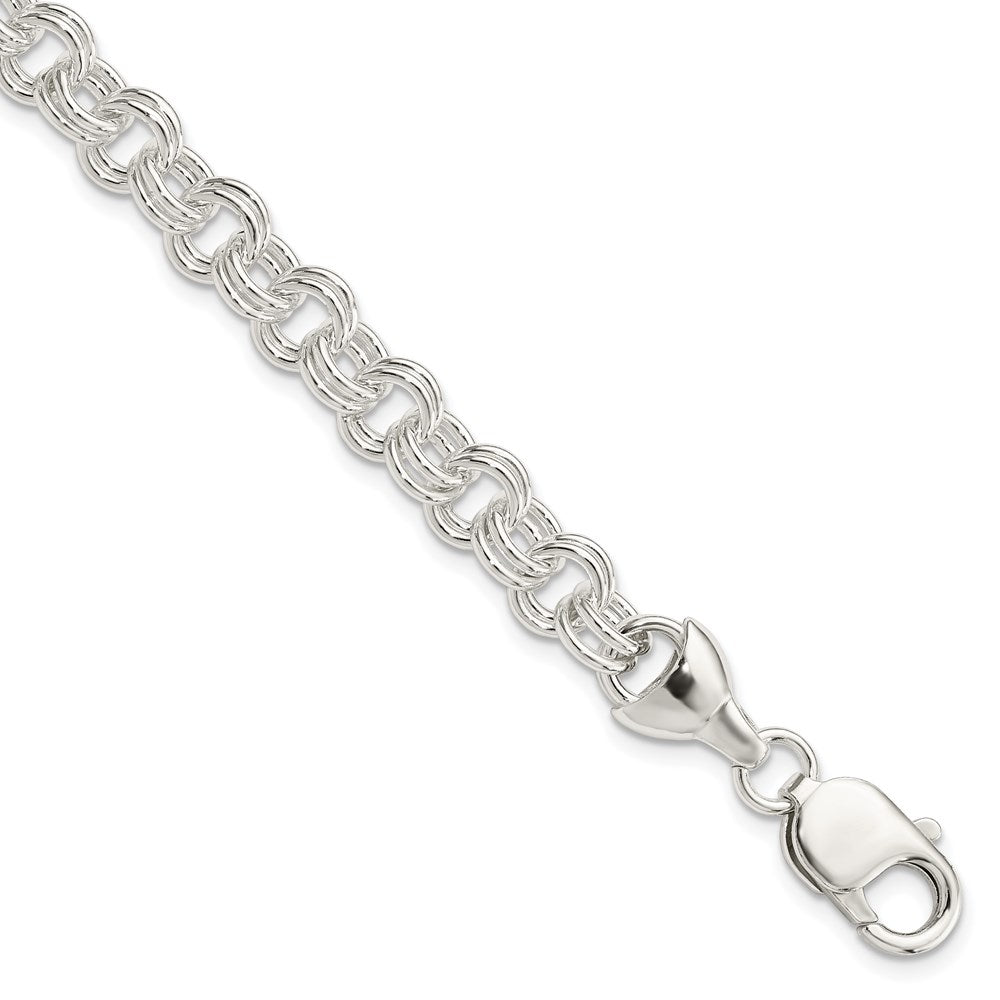 Sterling Silver Solid Double Link Charm Bracelet
