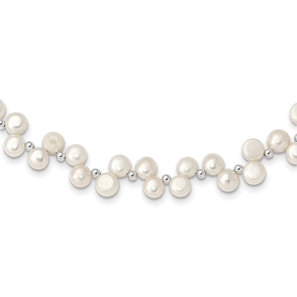Sterling Silver 7- White Button Freshwater Cultured Pearl with Extension Necklace