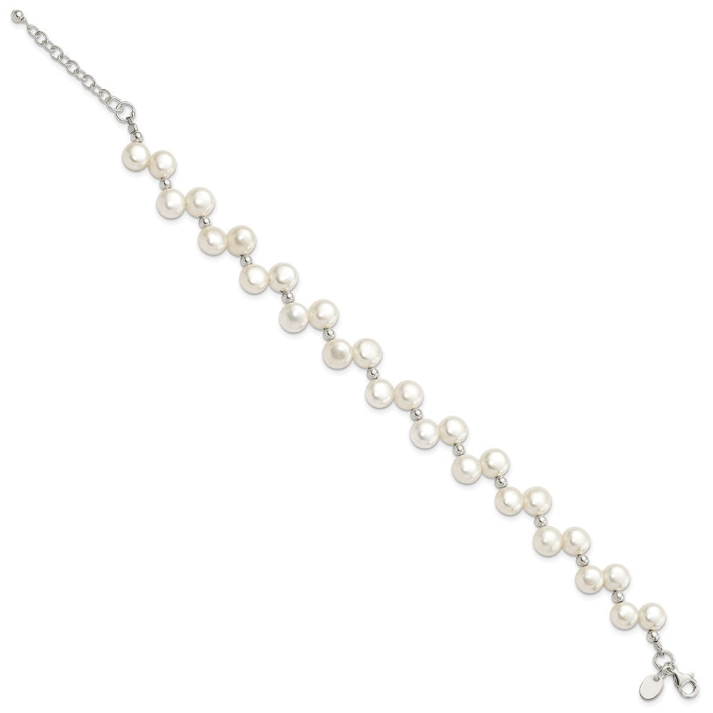 Sterling Silver White Button Freshwater Cultured Pearl Bracelet