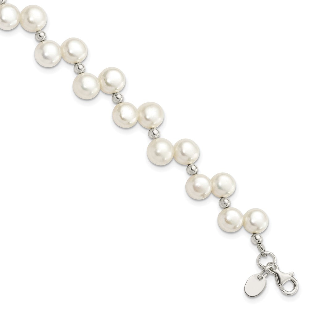 Sterling Silver White Button Freshwater Cultured Pearl Bracelet