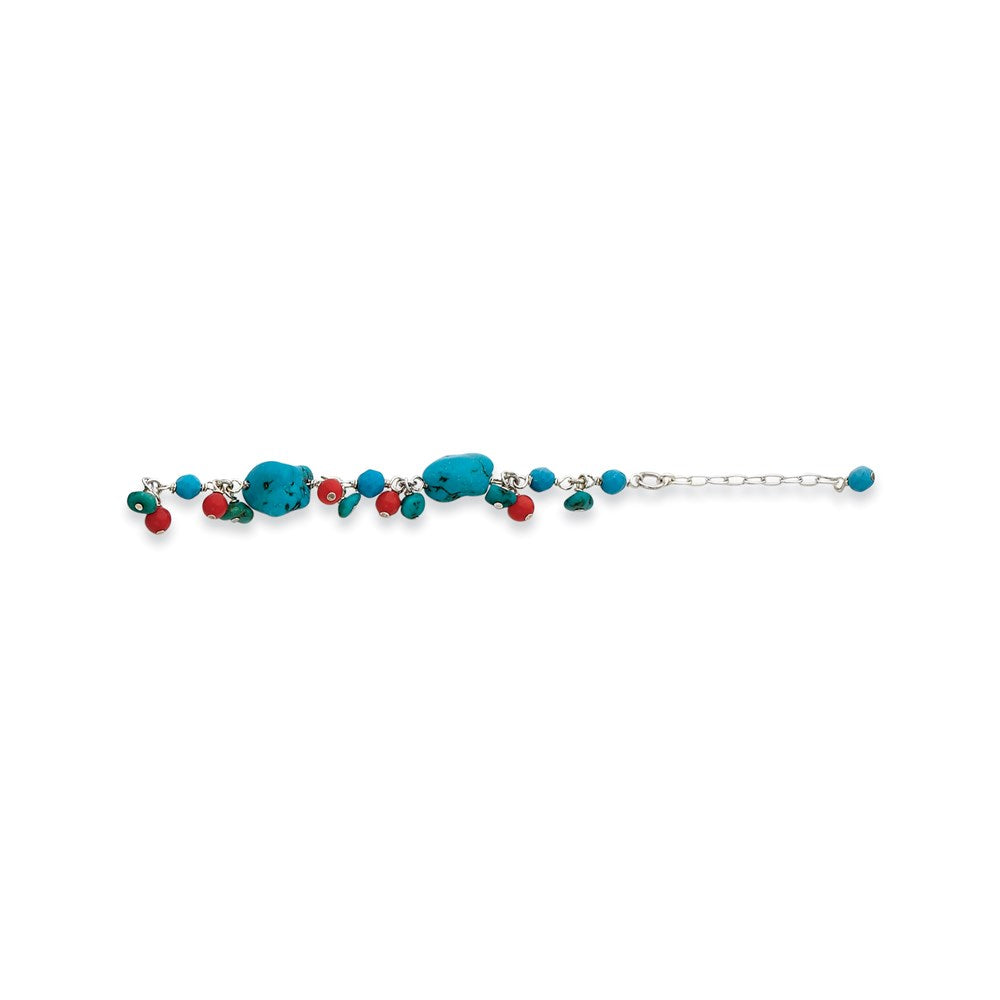 Sterling Silver Dyed Howlite/Turquoise/Red Coral Bracelet