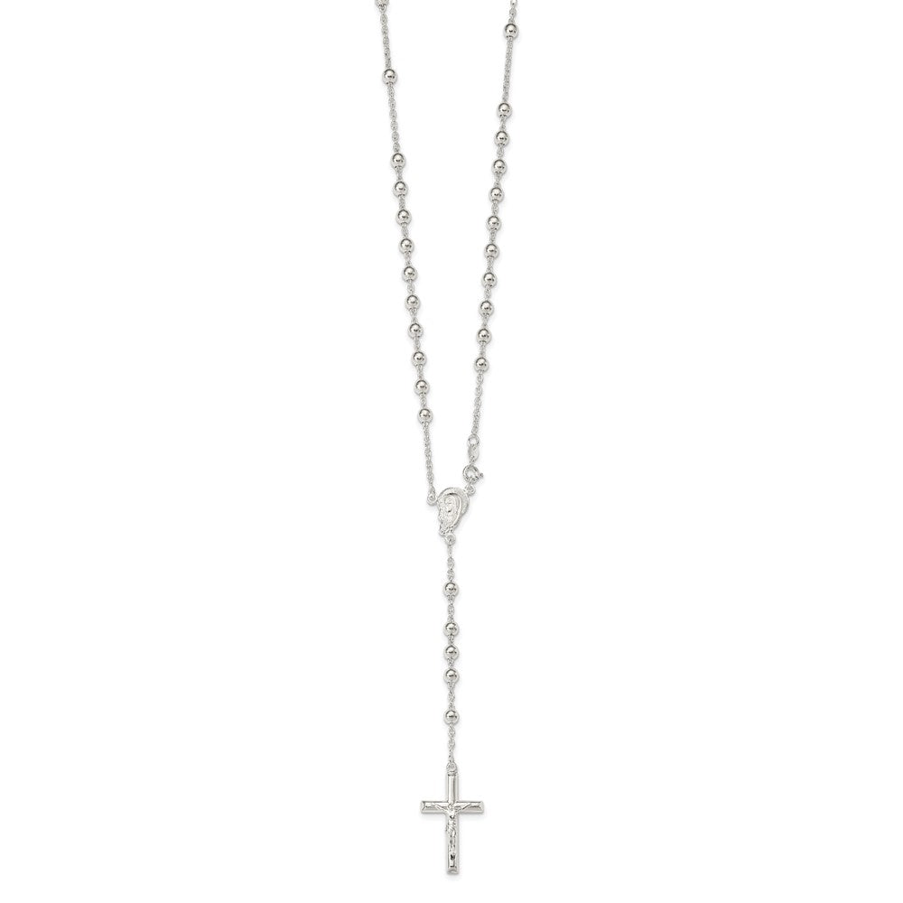 Sterling Silver Polished Beaded Rosary Necklace