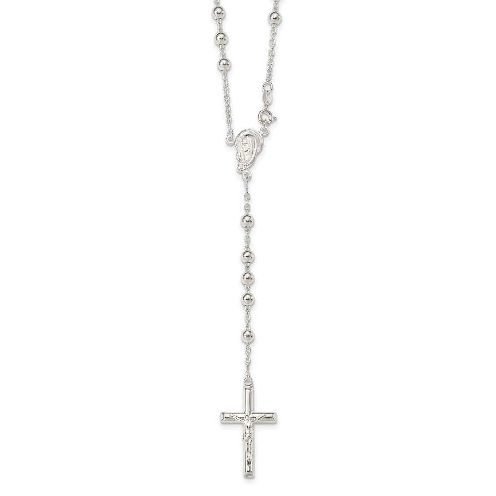 Sterling Silver Polished Beaded Rosary Necklace