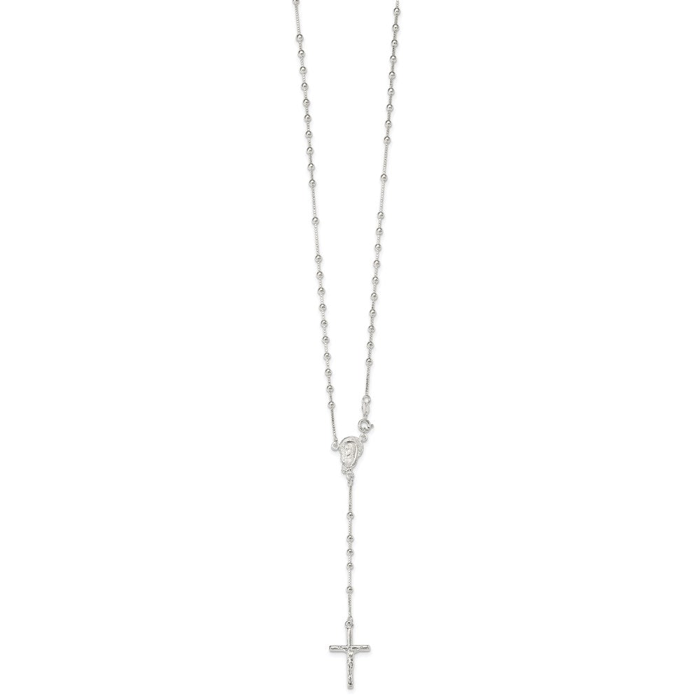 Sterling Silver Polished Bead Rosary Necklace