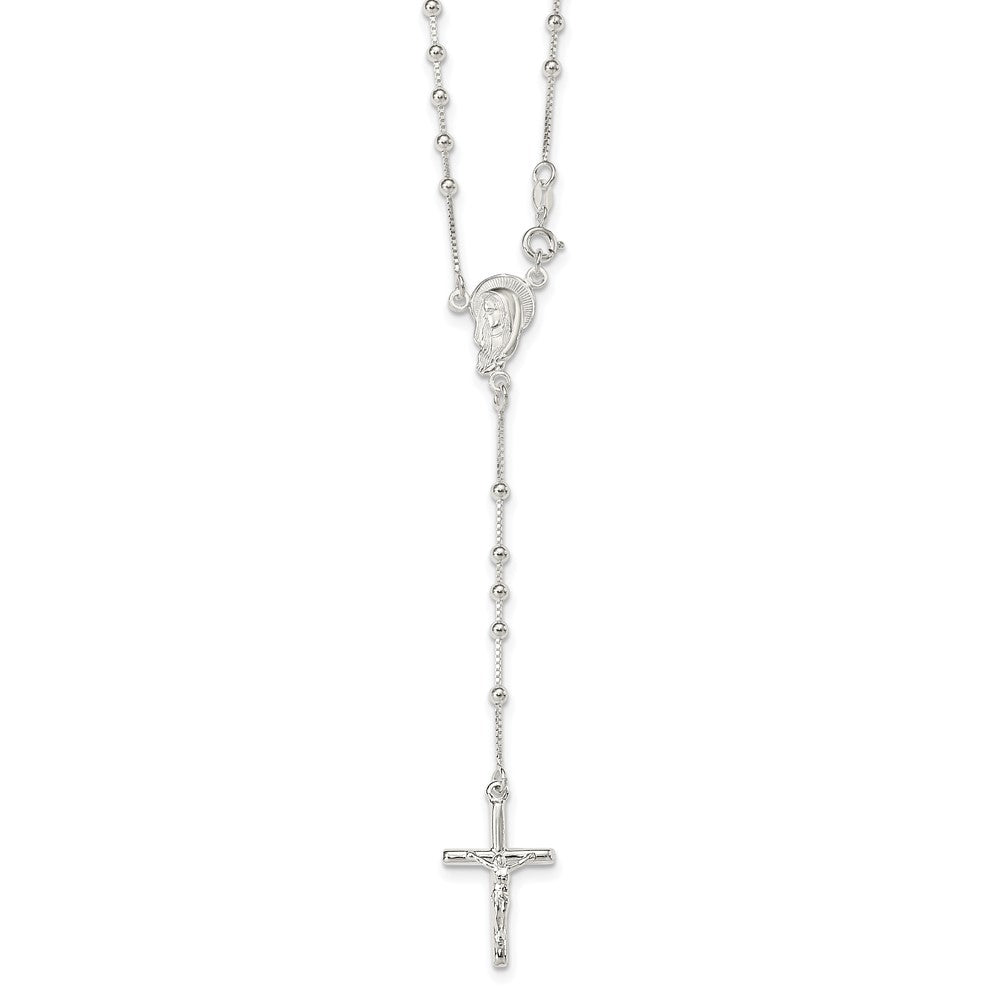 Sterling Silver Polished Bead Rosary Necklace