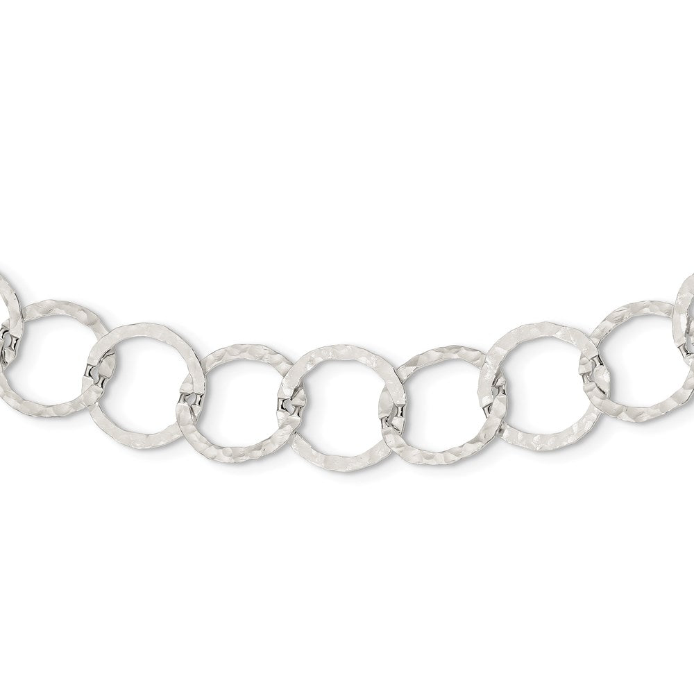 Sterling Silver Polished Hammered Circle Link Necklace